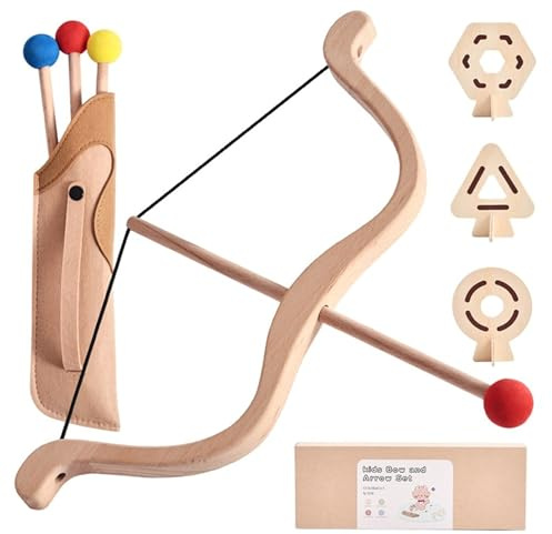 Temeemeg Ensemble d'arc et de flèches pour Enfants, Pointe en Mousse sûre, Arc et flèche en Bois avec 3 cibles pour Jeu de tir à l' en intérieur en extérieur, pour garçons Filles à partir 4 Ans
