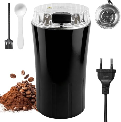 Macinacanzie Elettrico, Macinacaffè 300 W, Lama e Camera in Acciaio Inox per Chicchi di Caffè, Spezie ed Erbe