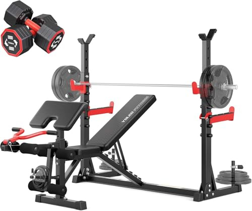 YOLEO Multi-Function Weight Bench - Adjustable Leg Press, Preacher Curl Rack, Seat & Pedal for Full Body Workout Exercise Incline Decline Flat Utility Bench Press for Home Gym