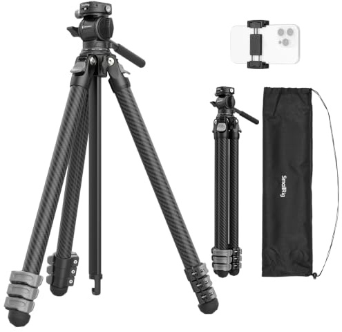 SmallRig Portable Travel Video Tripod, Carbon Fiber Compact Tripod for Outdoor Photography, 5kg Load, Fluid Head with 360° Pan and -70° to 90° Tilt, 180° Reversible Center Column