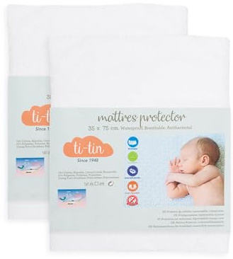 Protector Colchón Cuna 75x35 cm Impermeable y Transpirable en Rizo de Algodón Suave, Ajuste con Elásticos, Anti-Bacterias y Lavable- Paquete 2 Unidades