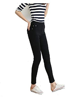 COVPAW - Jeggings - Jeans - Pour femmes - Demin - Leggings - Look skinny - Élastique - Pantalon - Treggings - Bleu - Noir - 48, 46, 44, 42, 40, 38, 36, Noir sans polaire., W46