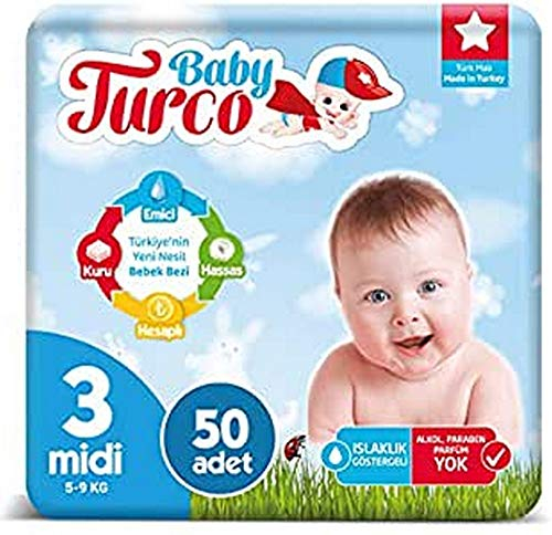 Baby Turco BBTR100002 Babywindeln, Ultra Komfort und Schutz, Midi (4-9 Kg) - 50 Stück, mehrfarbig