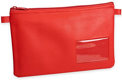 effektivo Banktasche Geldtasche farbig mit Reißverschluss und Fenster, Kunstleder rot, passend für Dokumente bis DIN A5