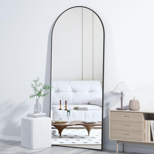 CASSILANDO Full Length Mirror 162cm×53cm, Arch Floor Mirror with Standing Full Body Mirrors Black Standing Hanging or Leaning Against Wall for Bedroom Entry (Black)