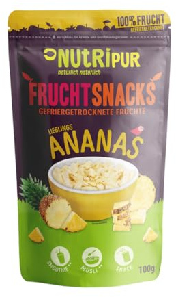 Ananas BITS frystorkad 100 g stora bitar för smoothiebowl, müsli, gröt topping - frystorkad frukt utan tillsatt socker - torkad ananas - frukt från NutriPur