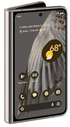 Google Pixel Fold 5G 256 Go + 12 Go de RAM débloqué en usine – Double SIM (Nano-SIM + eSIM) – Écran pliable Smartphone Android (porcelaine) (renouvelé)