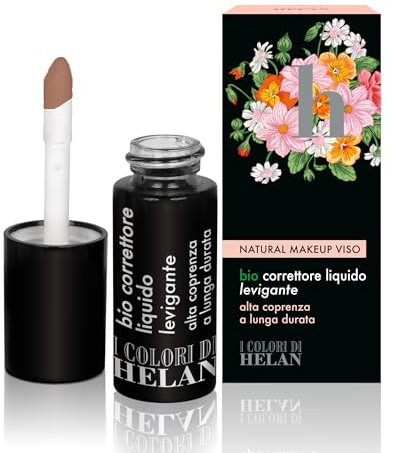 Helan I Colori di Helan - Bio Correttore Occhiaie e Viso Liquido Medium Effetto Fondotinta Coprente Professionale, Make Up con Vitamina E Burro di Karitè Olio di Jojoba Trucchi Makeup Lunga Durata 9ml