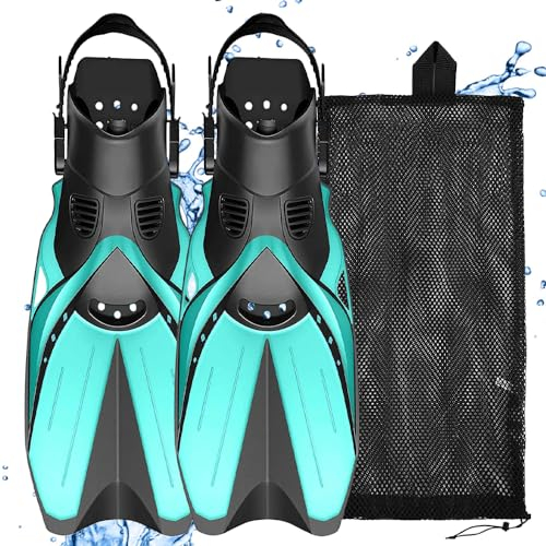 mizikuu Schnorchelflossen Erwachsene, Taucherflossen Verstellbar Kinder Schwimmflossen Reisegröße Flossen Schnorcheln zum Schwimmen, Tauchen, 42-47, Grün