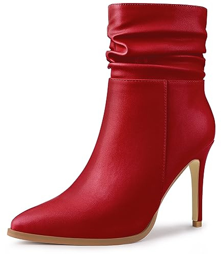 Allegra K Botines de tacón de aguja con cremallera lateral y punta en punta holgados para mujer rojo 37