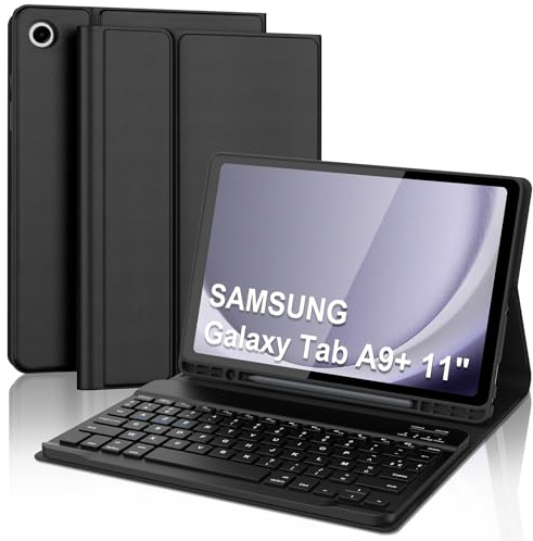 Coque Clavier pour Samsung Galaxy Tab A9 Plus/A9+ 11 Pouces, AZERTY Français Housse Clavier Bluetooth Magnétique Détachable avec Porte Crayon pour Tablette Samsung Galaxy Tab A9 Plus 11 2023, Noir