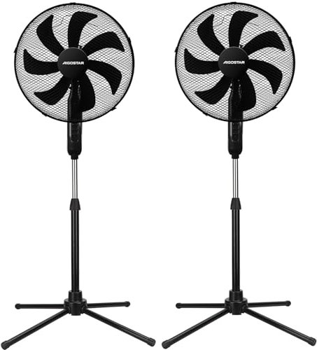 Aigostar Ventilateur sur pied, 7 Pales, 3 Vitesses, Puissant, Silencieux et Stable, 50W, Grille Sécurisée, VDE, Noir, 2 Pièces