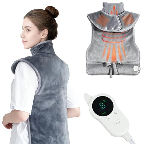 PATEMZON Manta Electrica Espalda y Cuello, Manta Eléctrica Cervical 60×90cm, Almohadilla Térmica Franela para Espalda, con 9 Niveles de Calefacción, Calentamiento Rápido, Oficina y Hogar