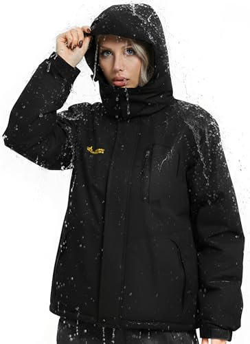 Mnking Veste Ski Femme Imperméable Polaire Veste Softshell Montagne Snowboard Hiver Chaud Coupe-vent Manteaux avec Capuche Amovible Extérieur CFY226W-Black-S
