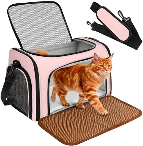 DSDCDJ Katttransportbox, vikbar transportbox för katter och hundar med plyschfodral och kylmatt av halmflätning – lämplig för alla årstider, idealisk för resor till veterinären, bil och flyg