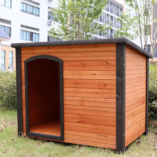 XCNSHIDY Stor hundkoja av trä 113 x 81 x 83 cm, väderbeständig vattentät för inomhus- och utomhusbruk, året runt, köldbeständig varm, enkel montering, för alla hundstorlekar