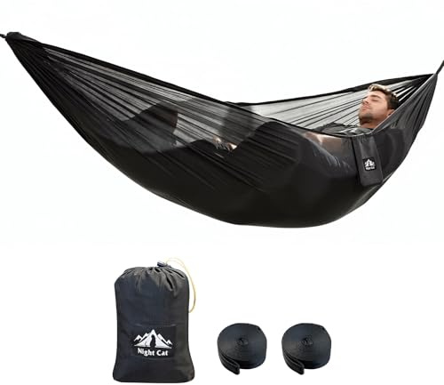 Night Cat Camping Hammock for 1 Person: Ultralight Portable Hammock for Travel Wild Outdoor