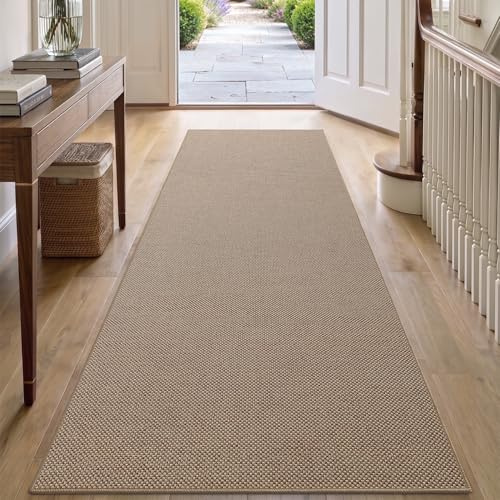 DEXI Löparmatta 60 x 210 cm, Extra Lång Halkfri Smutsfångarmatta, Köksmattor med Gummibaksida, Tunn och Tvättbar Golvmatta Löpare för Hall Entré Tvätt Dessutom, Mörkbeige