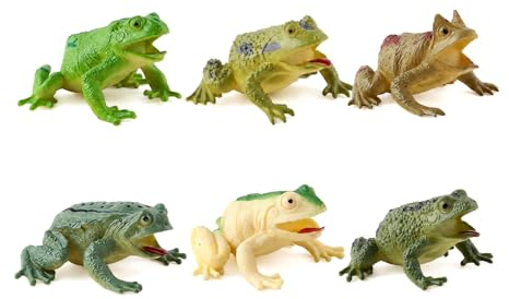 6 Pcs Plastic Frog Toys, Small Animal Figures Set for Bath Party Favor | Garden Decoration School Project, for ages 3 up