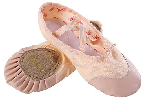 s.lemon Girls Ballet Shoe Leather Toe Ballet Slipper Ballerina Dance Flats Gymnastic Shoe PT (33 EU)