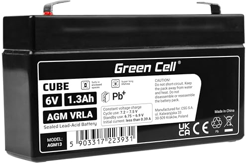 Green Cell® AGM 6 V 1,3 Ah batteri fleece batteri VRLA blybatteri ersättningsbatteri batteri försörjningsbatteri cykelbeständigt underhållsfritt för elektriska leksaker | larm | nödström | barnfordon