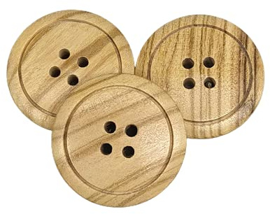 BOTIBOTON - 25 Boutons en bois naturel 4 trous - Bois d'olivier – Mercerie boutons pour cardigans, pour baby en marron clair - Accessoire de couture * Fabriqué et expédié d'Espagne * (25 mm)