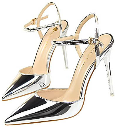 Femmes Mode Sexy Escarpin Stiletto Cuir Verni Chaussure Beau des Sandales Femme Talon Lacets Téglables Haut Aiguille Mariage Club Soirée Talon Aiguille 10.5CM