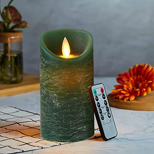 Lonkenn Vert Bougie LED, Bougies Alimente par Pile, Bougies Sans Flamme Vacillantes, Bougie LED avec Télécommande, Minuterie de 24 Heures, pour Noël, Anniversaire, Décoration Mariage Soirée-15cm