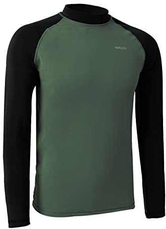 H.MILES Men Long Sleeve Rashguard Baselayer UPF 50+ Rash Vest Quick Dry Swimming Tops for Surfing Snorkeling Diving, Green, XL