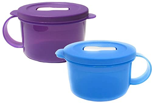 Tupperware Set of 2 CrystalWave Soup Mugs Blue and Purple