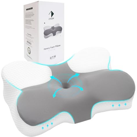 Z-hom Cervical Memory Foam Pillow, Size 23.62 x 15.35 x 5.12/3.15 inches, Supportive Neck Pillow, Ergonomic Head Neck Support Pillow for Side/Back/Stomach Sleepers with Removable Cover (Grey)