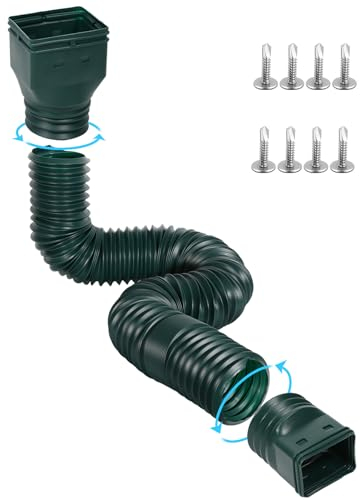 Gutterlix 1 Pack Flexible Gutter Downspout Extensions Extendable from 21 to 67, Downspout Extender Comes with Adapters, Thickened Down spout Drain Extension for Rainwater Drainage(Green)
