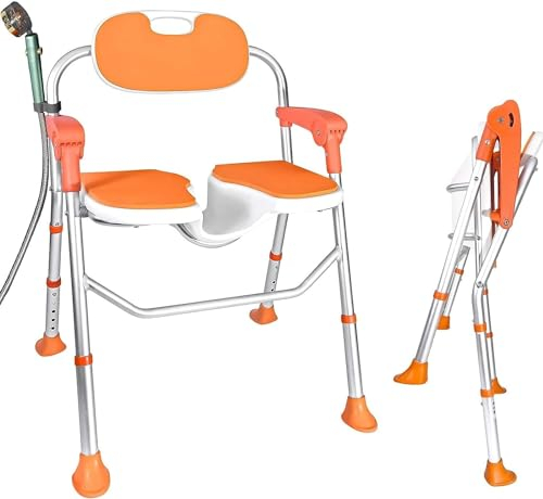 Taburete De Ducha con Reposabrazos Y Respaldo Silla De Ducha Silla De Baño Antideslizante Asiento De Baño Ortopédico Asiento De Bañera Ajustable para Embarazadas, Ancianos
