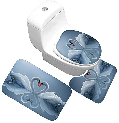 Badezimmermatte Grauer Schwan Orange Fußmatte 3 Teilig rutschfeste Badematte Saugfähig Bath Mat Waschbar Bad Teppiche Set Schmutzfangmatte Fussmatte Innen 45x75cm