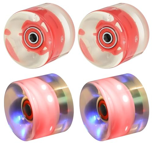 PATIKIL Roues de Skateboard Lumineuses 60x45mm, Lot de 4 Roues de Roller en PU 78A avec Roulements pour Cruiser Extérieur, Double Rangée de Roues de Skate de Rue de Remplacement, Rouge
