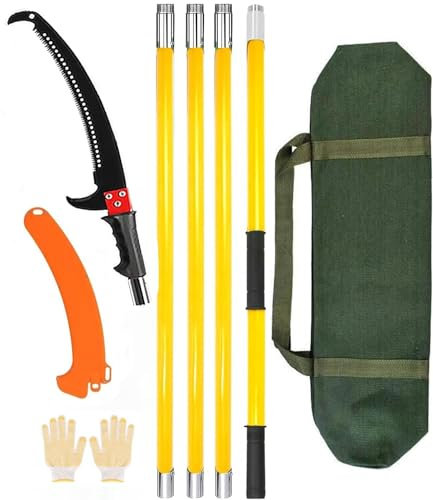 TINMAGI Sierra de Podar Serrucho Telescopico 4 m, Sierra de Pértiga Extensible con Bolsa y Mango, Pertiga Telescopica Podar Longitud Ajustable, para Trabajos de Poda y Cuidado de Árboles