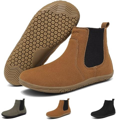 Wizshoe Bottines Chelsea Femme Bottes pieds nus Plates Barefoot Boots Women Cheville Chaussures Marron 38EU