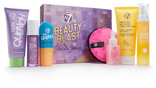 W7 Beauty Blast Skincare Secrets Geschenkset – Komplettes Skincare-Routine Kit mit Day Cream, Serum, Cleanser, Toner, Eye Cream & Reusable Pad