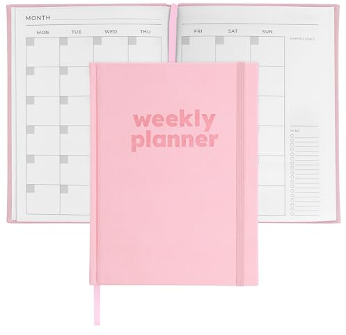 Rileys & Co Planificateur Hebdomadaire Agenda Non Daté 20 x 15 cm, Daily Planner Carnet Organisateur Planificateur Journalier 12 Mois, Agenda To Do List Travail, Études & Maison (Rose)