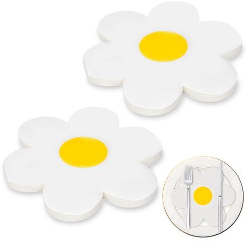 ​40 Serviettes en Papier Motif Marguerite 16x16cm - 2x20Pcs pour Anniversaire/Mariage/Pique-nique - Décoration de Table Printanière en Blanc & Jaune - Serviettes Jetables Écologiques et Résistantes​