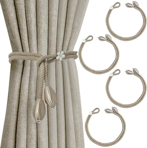 Alzapaños para Cortinas, Paquete de 4, con Hebilla de Cuerda, Estilo Bohemio, Tejidos a Mano, para el hogar, la Oficina, la Sala de Estar y el Dormitorio (Caqui).