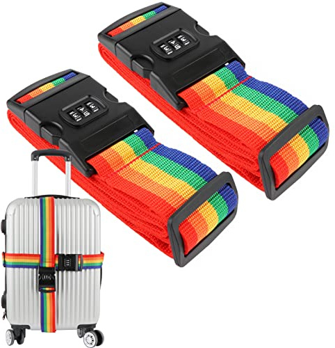 Lot de 2 Sangles pour Bagage Réglable, Sangle Valise Voyage avec Système de Verrouillage Sécurisé, Accessoire de Voyage Polyvalent pour Valise, Bagage à Main et Sac à Dos