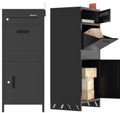 OZG Briefkasten mit Paketfach, Paketbox für große Pakete, Individuell Gestaltbare Adressaufkleber, Wasserdichtes Paketbox Draussen Groß XXL, Veranda/Büro Paketbriefkasten (109 cm × 44 cm × 39 cm)