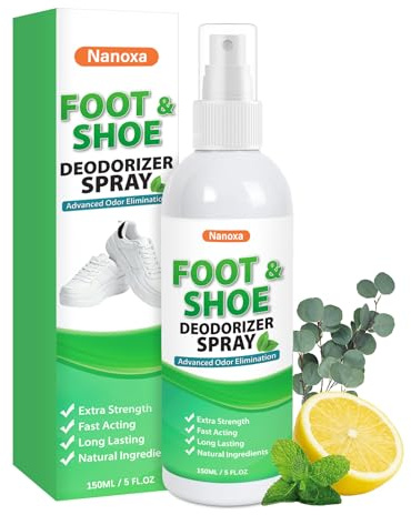 Nanoxa Shoe Deodorizer Spray, 150ML Powerful Foot & Shoe Odor Eliminator, Foot Spray for Smelly Feet, Fast-Acting & Long-Lasting Shoe Freshener Spray for Shoes, Gym Bags, Helmets