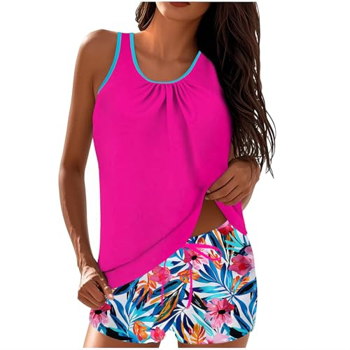 Ladies Swimwear Two Piece Floral Printed Tankinis Sets with Boyshort Casual High Waist Tummy Control Halter Neck Swimwear Beach Bathing Suit Swimming Costumes Size S-2XL