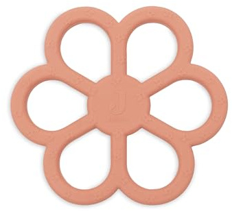 Jollein Anneau de dentition bébé - Flower, Coral Rose - aide à la dentition - sans BPA - anneau de dentition en silicone - jouet bébé - soulage les douleurs de poussée dentaire