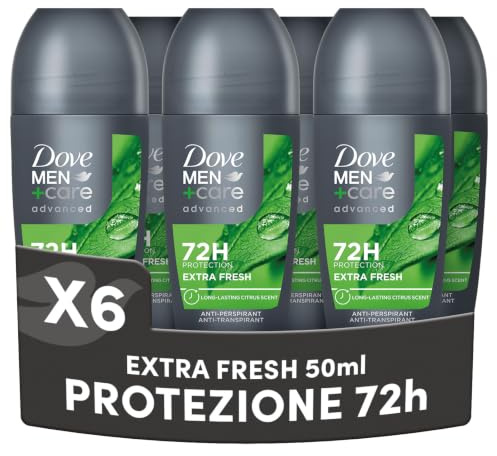 Dove Men+Care RollOn Advanced Care Extra Fresh, Deodorante Uomo Antitraspirante, Senza Alcol, Gusto Agrumi, Protezione Fino a 72 Ore, 6x50ml