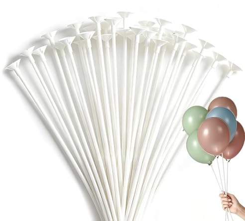 ChengJunXin 100 Pcs 32cm Plastic Balloon Sticks And Holders,White,Separate | White Balloon Sticks And Holders Reusable For Engagement,Wedding,Bridal Shower,Baby Shower,Birthday,Various Party Decorations