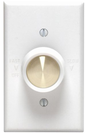 Leviton Full Range Variable Fan Speed Control, 120 Vac, 60 Hz, 5 A, Switch, 612-6616-W, White