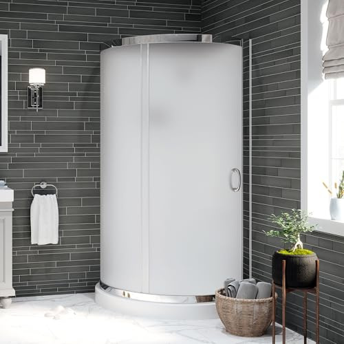 Miseno MSD3678 Breeze 40 in. L x 40 in. W x 77 in. H Round Corner Shower Kit with Sliding Door and Shower Base Pan (Walls not Included) - Chrome/Frosted